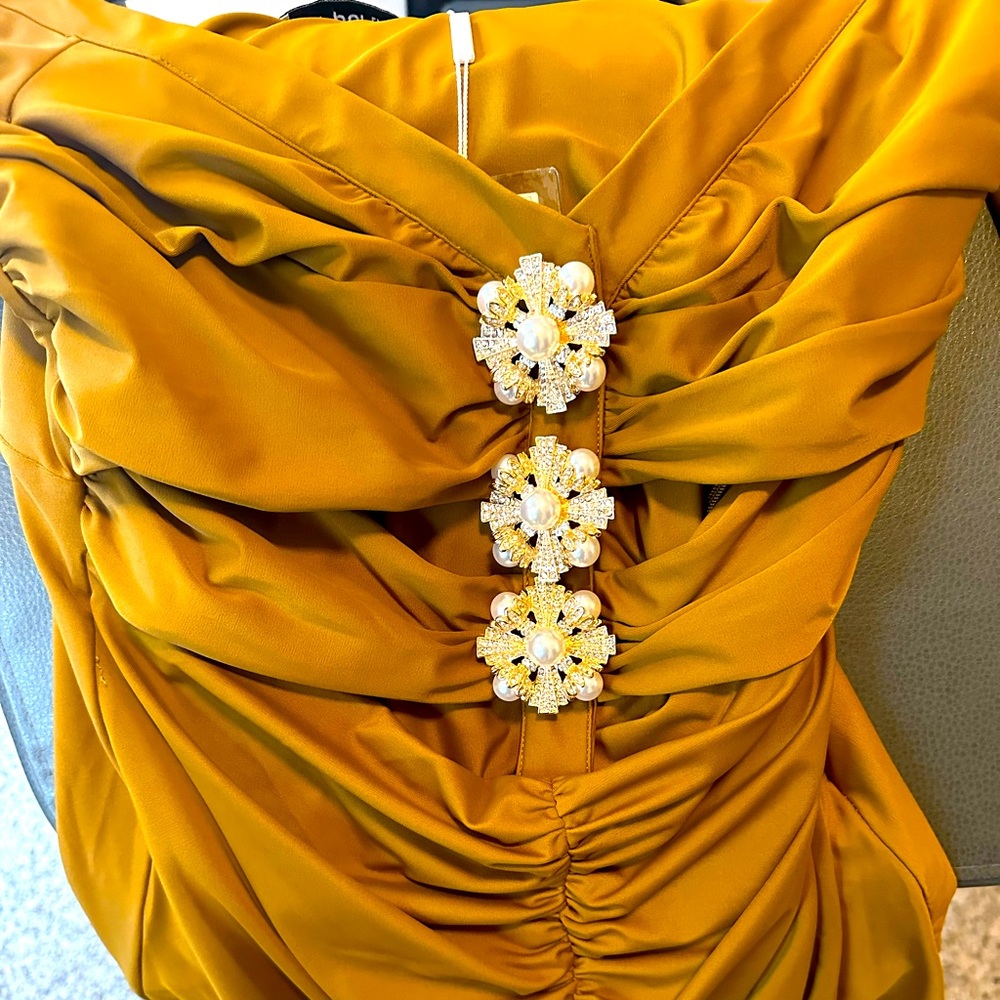 self portrait sexy fitting jersey dress evening gown golden deep mustard